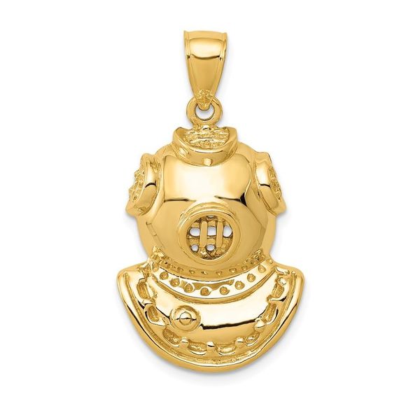14k Yellow Gold Diving Helmet Necklace - 18 Inch